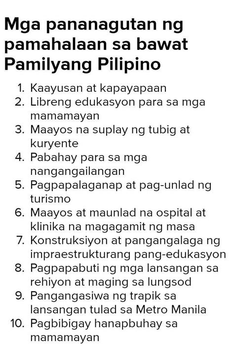 mga pananagutan ng pamahalaan sa bawat pamilyang pilipino
